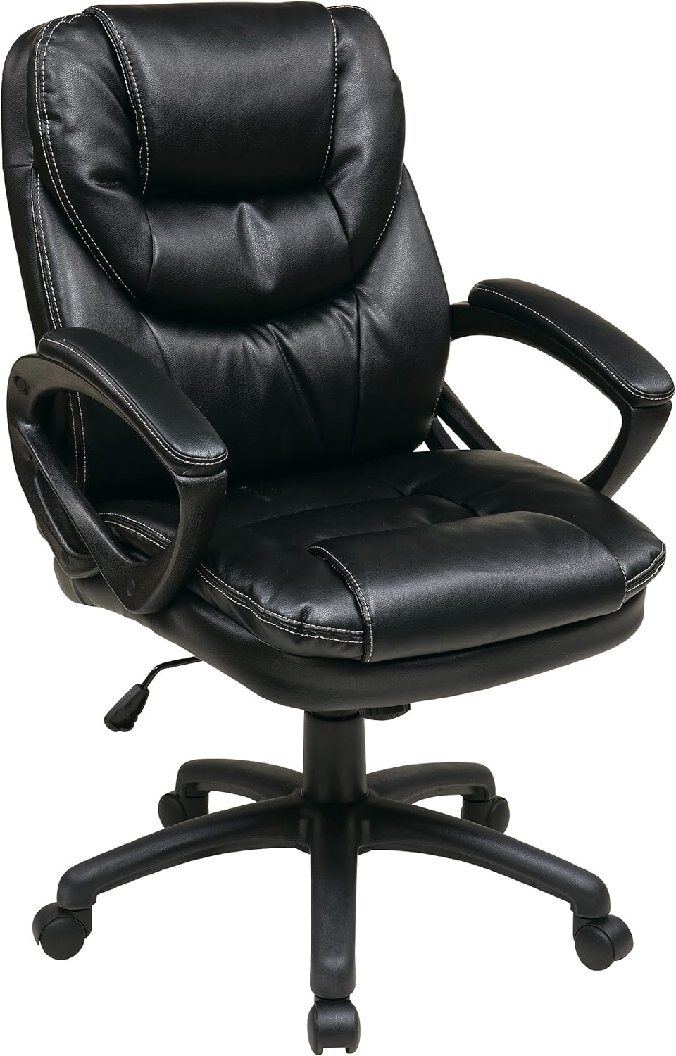 Office Star FL Series Faux Leather Manager's Adjustable Office Chair with Lumbar Support, Tilt Control, and Padded Arms, High-Back, Black