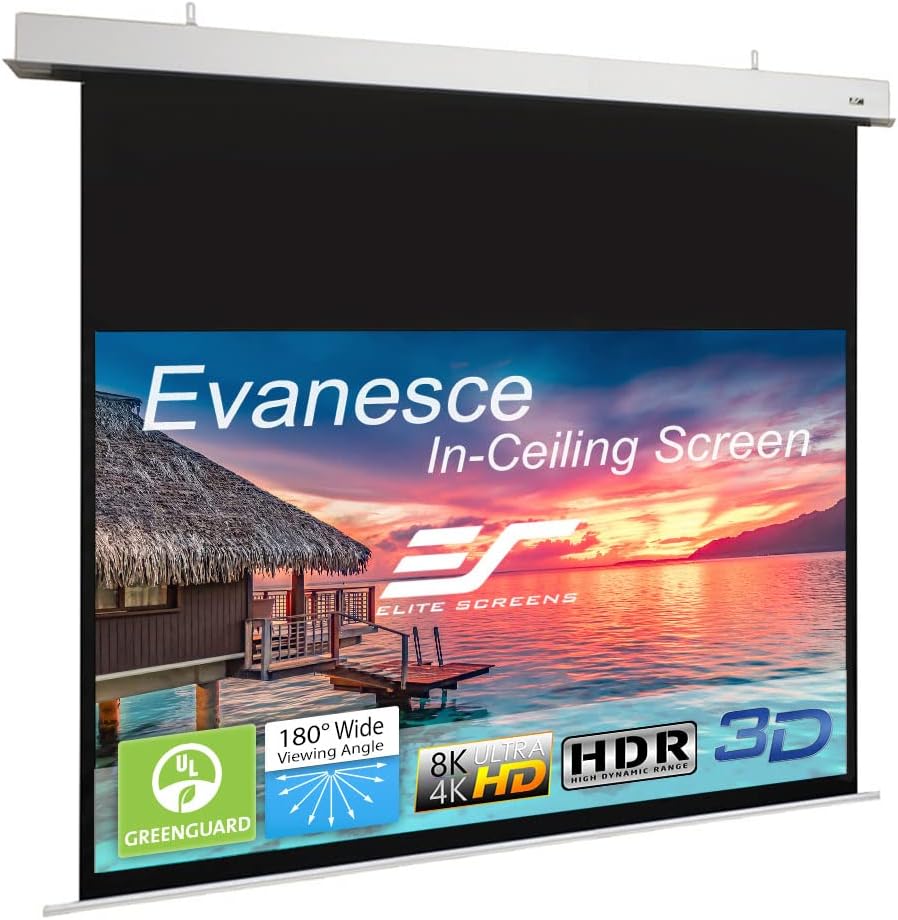 Elite Screens Evanesce Tab-Tension B, 100-inch Diagonal 16:9, 4K / 8K HD Ready, Recessed in-Ceiling Electric Tab Tensioned Projector Screen, Matte White Projection Screen Surface, ETB100HW2-E12