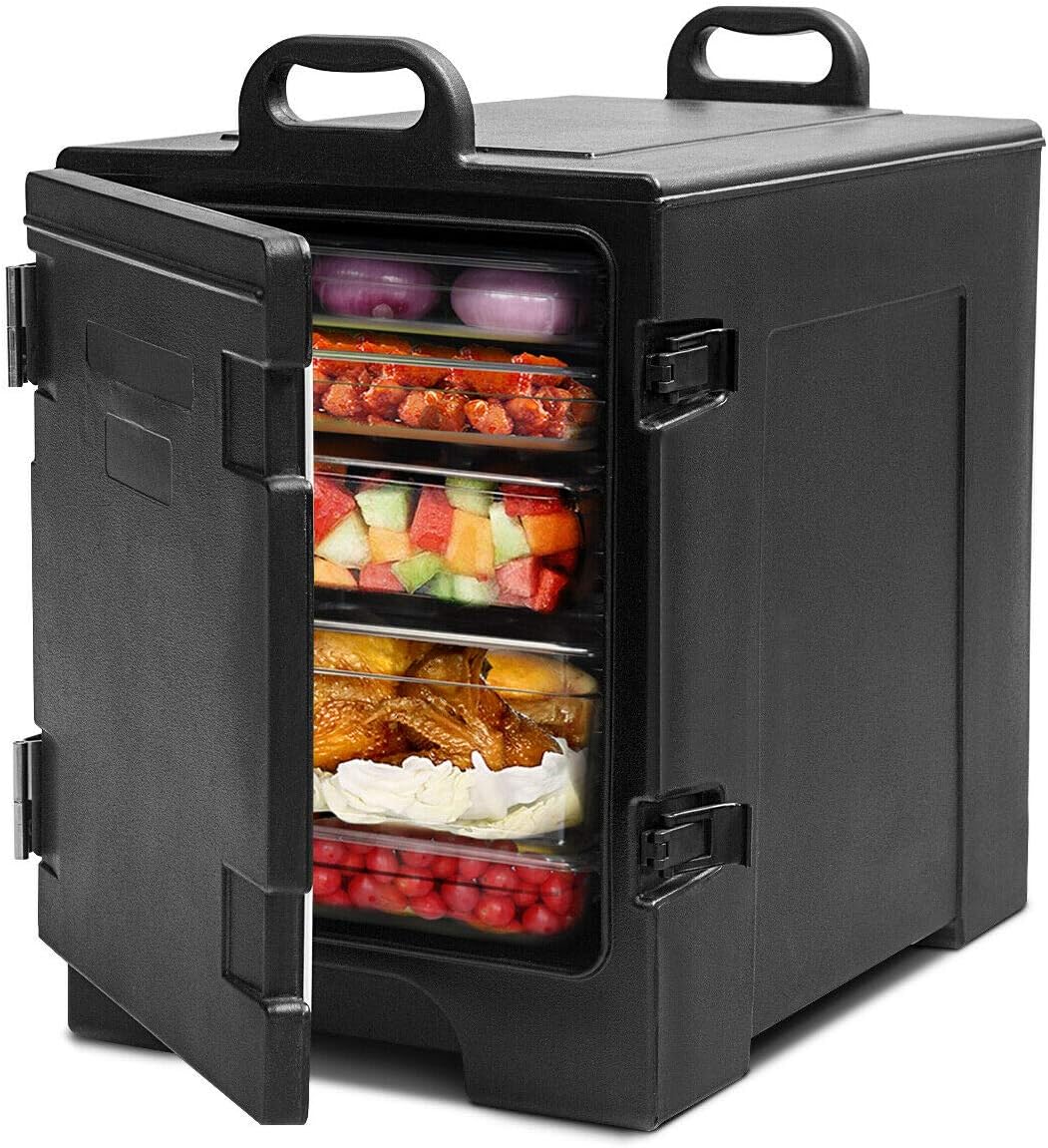 COSTWAY End-Loading Insulated Food Pan Carrier, 5 Full-Size Pan, 81 Quart Capacity, Food-grade LLDPE Material, Portable Food Warmer with Fastener, Ideal for Canteen and Restaurant Use