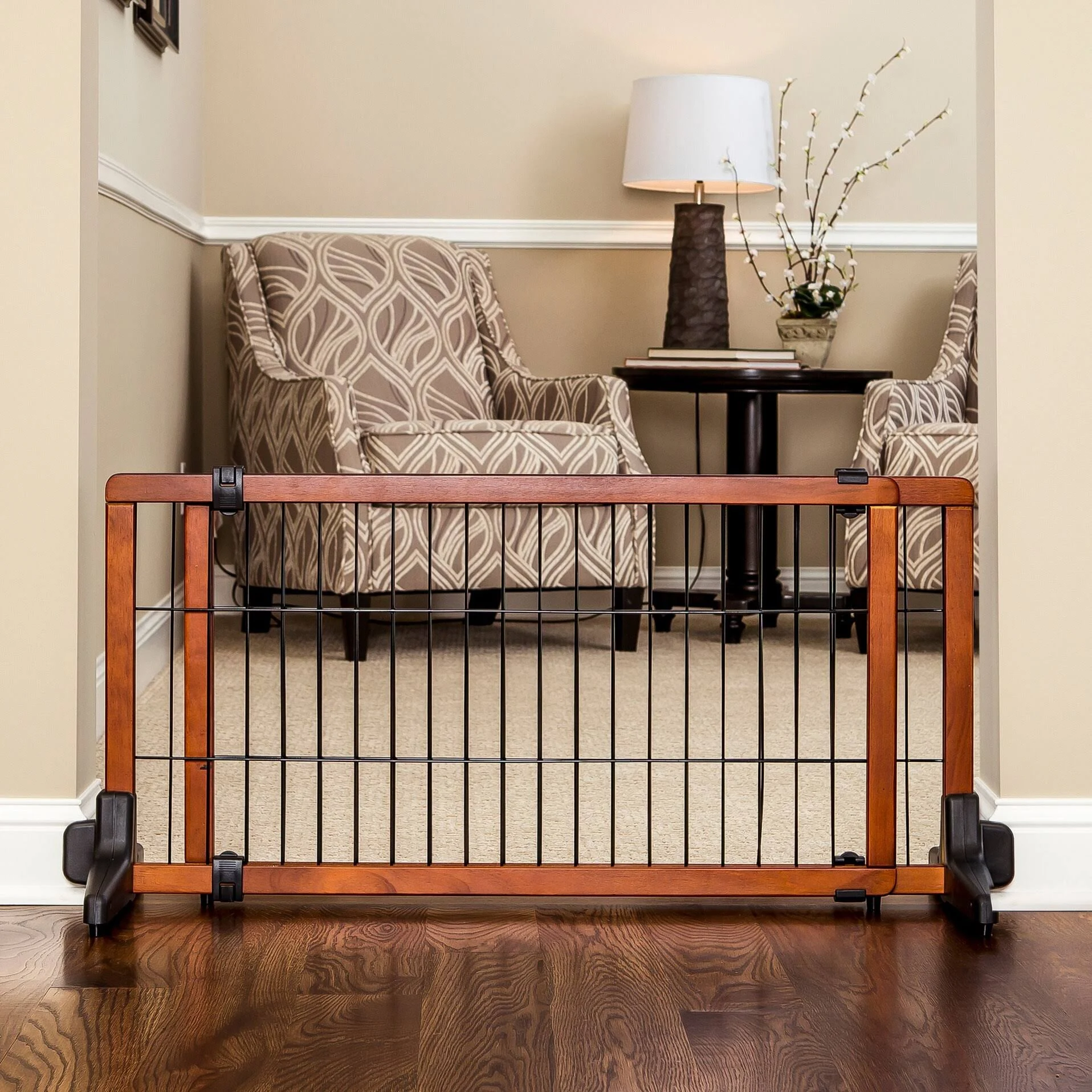 Carlson 2-in-1 Free Standing Premium Hardwood with Black Accents Wooden Pet Gate