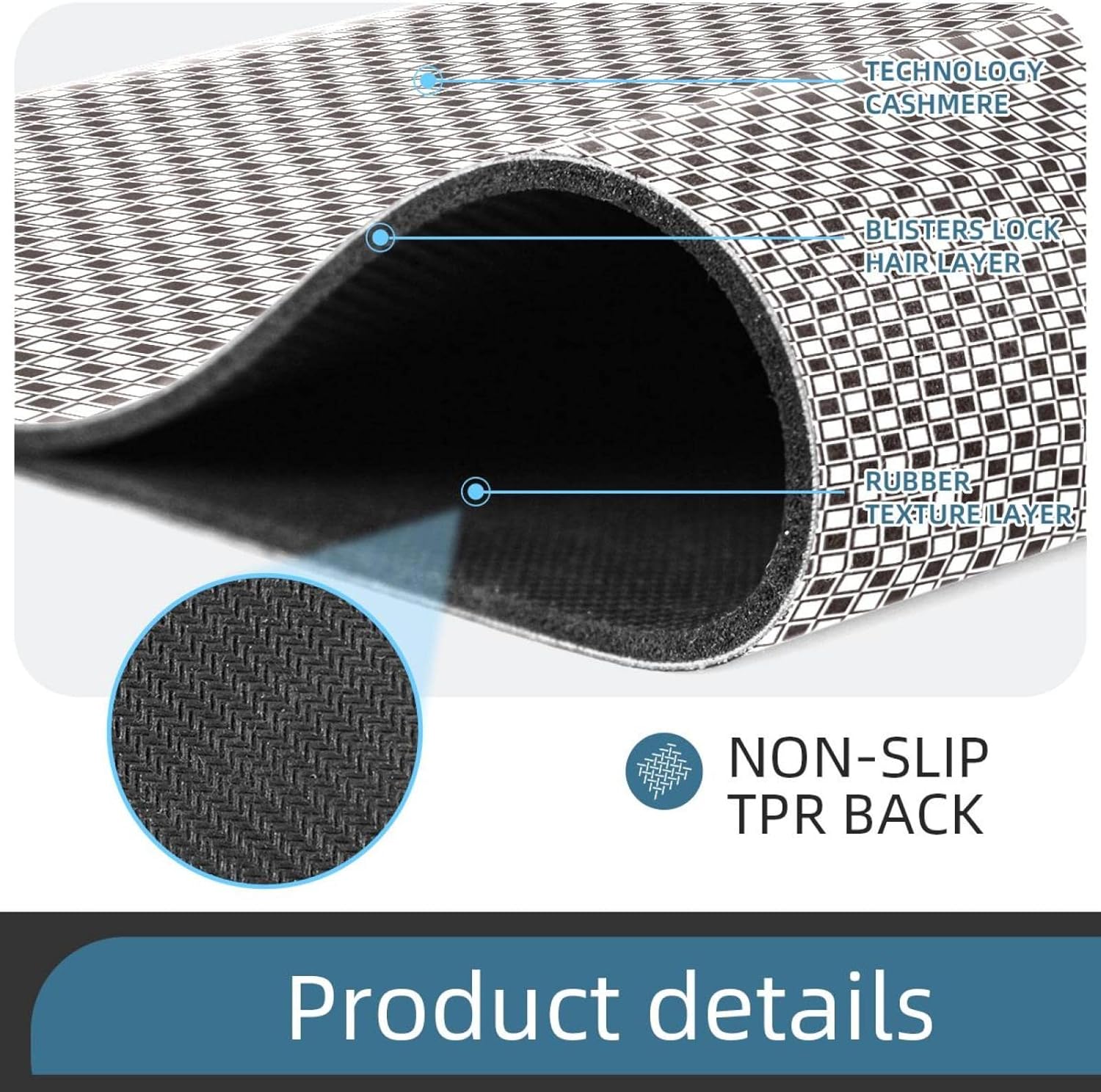 Kitchen Rugs Mats Non Skid Washable, Low-Profile Carpet Playmat Area Rug Indoor for Living Room Home Decor Black White Seamless Pattern, 50x120 cm/20x47 in