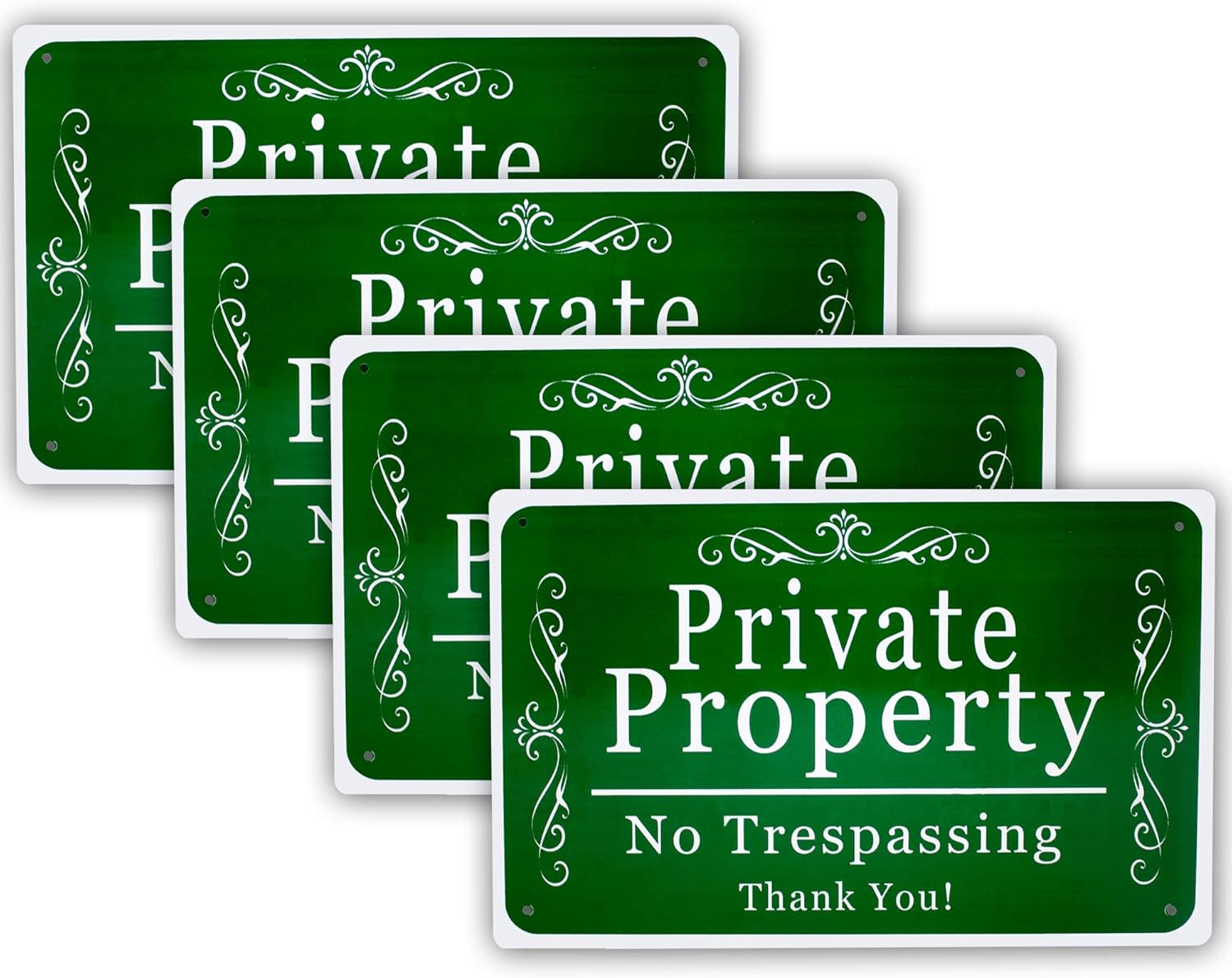 VIBE INK Private Property No Trespassing Thank You! Green and White Metal Aluminum Signs Pack 18
