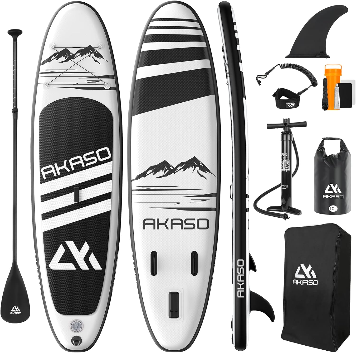 AKASO Inflatable Stand-Up Paddleboard, Yoga SUP with Backpack, Non-Slip Deck, Waterproof Bag, Leash, Floating Paddle and Hand Pump