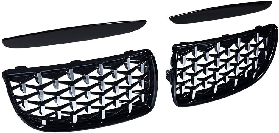 AstraDepot Glossy Black Front Hood Kidney Grille Grill Diamond Meteor Style Compatible with BMW E90/E91 Sedan Wagon 2005-2008