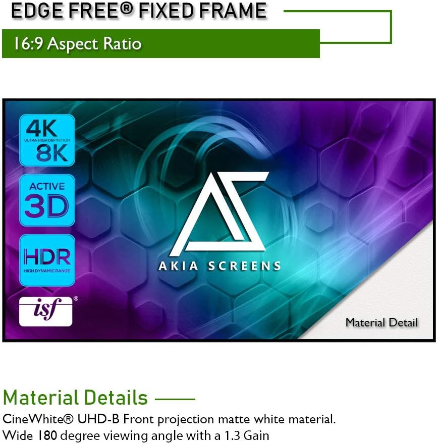 Akia Screens 100 inch Edge Free Fixed Frame Projector Screen 100