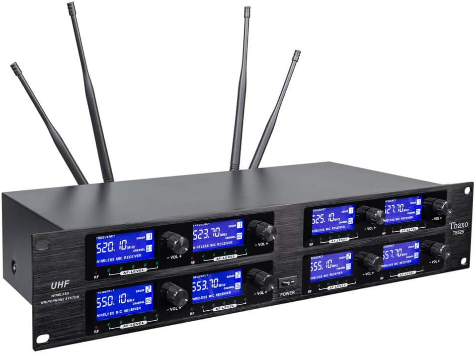TBAXO Wireless Microphone System 8 Channel Microphone UHF 4 Handheld Mic 4 Headset 4 Lavalier Bodypack 4 Lapel Mic Karaoke System Church Speaking Conference Wedding Party Frequency A