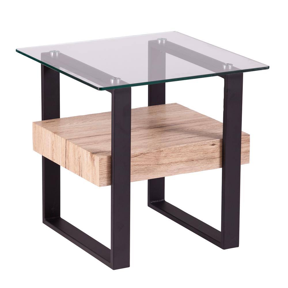 Southern Enterprises Pallance 19.75 in. Natural and Black Square Glass Top End Table