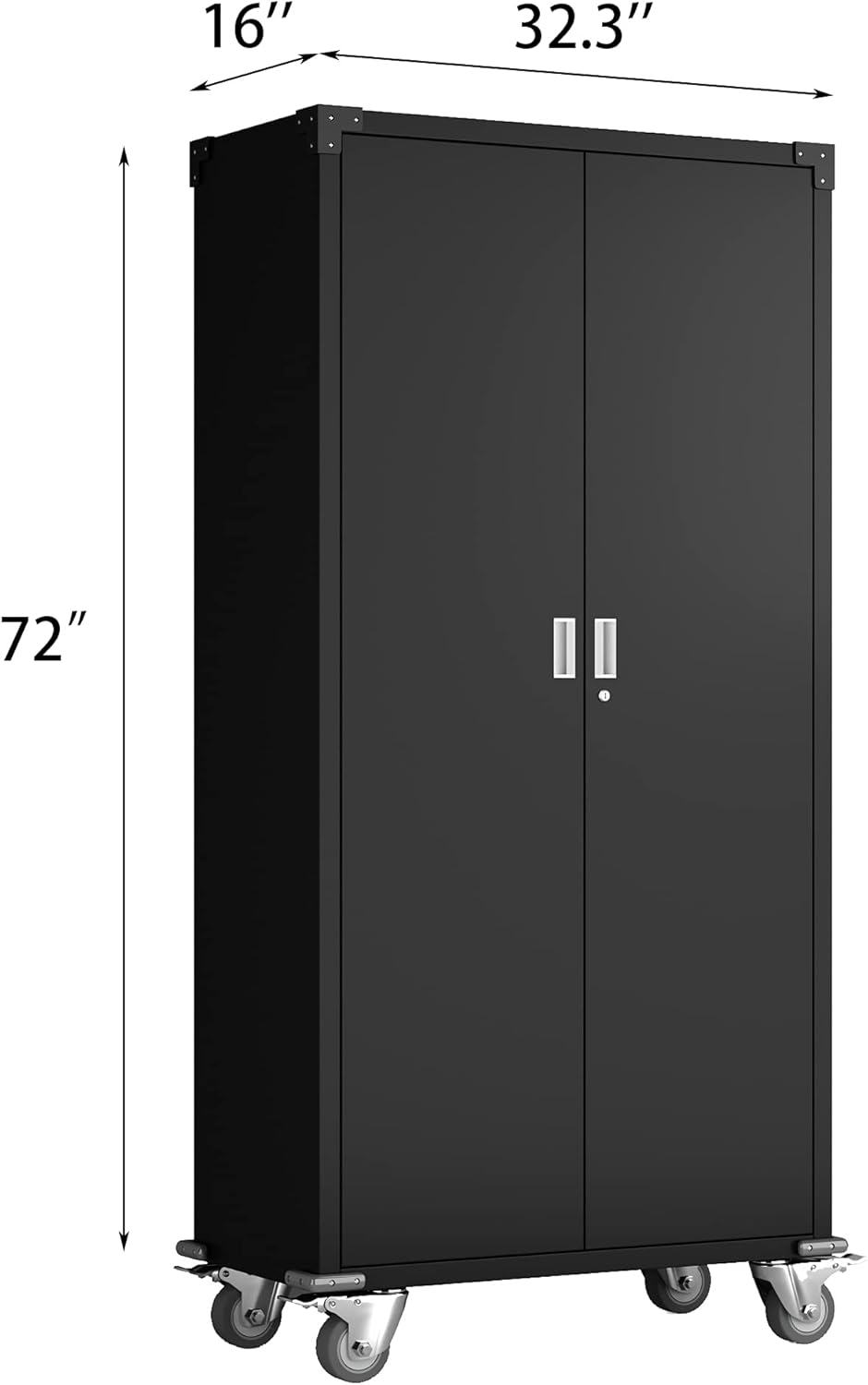 AOBABO 72'' Tall Steel Storage Cabinet with Wheels, Lockable File Cabinet, Storage Shelving Cabinet, Home Office Metal Utility Cabinet for Garage Kitchen, Assembly Required, Black