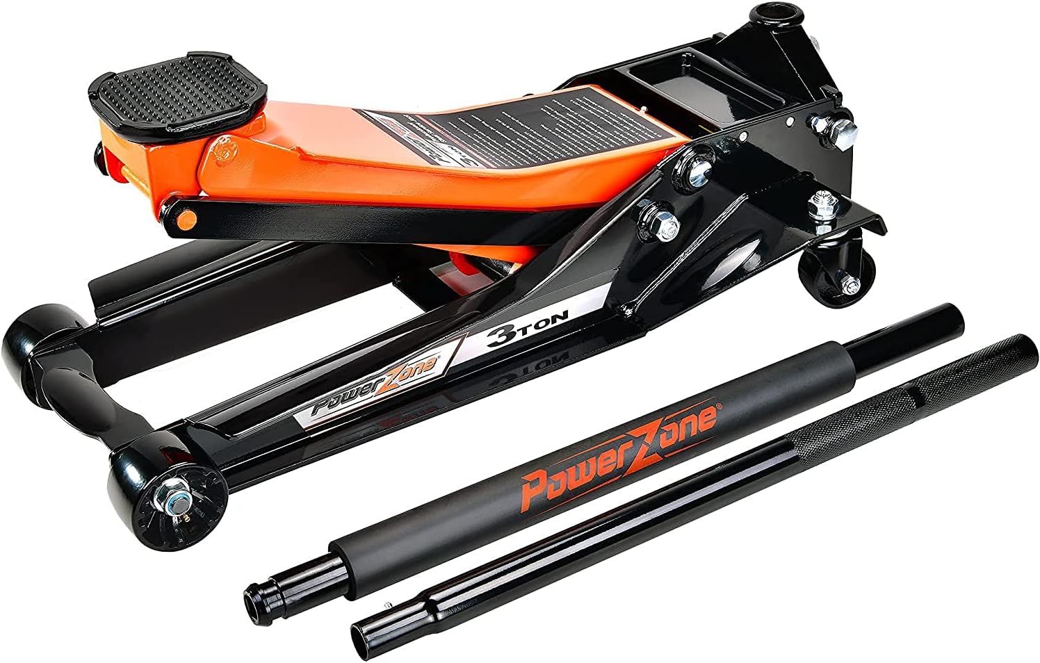 Power Zone 680900 Dual Lift 3 Ton Professional Steel Service Jack, Long Reach Lift Range: 4&rdquo; to 23&rdquo;, Silver (680900-A)