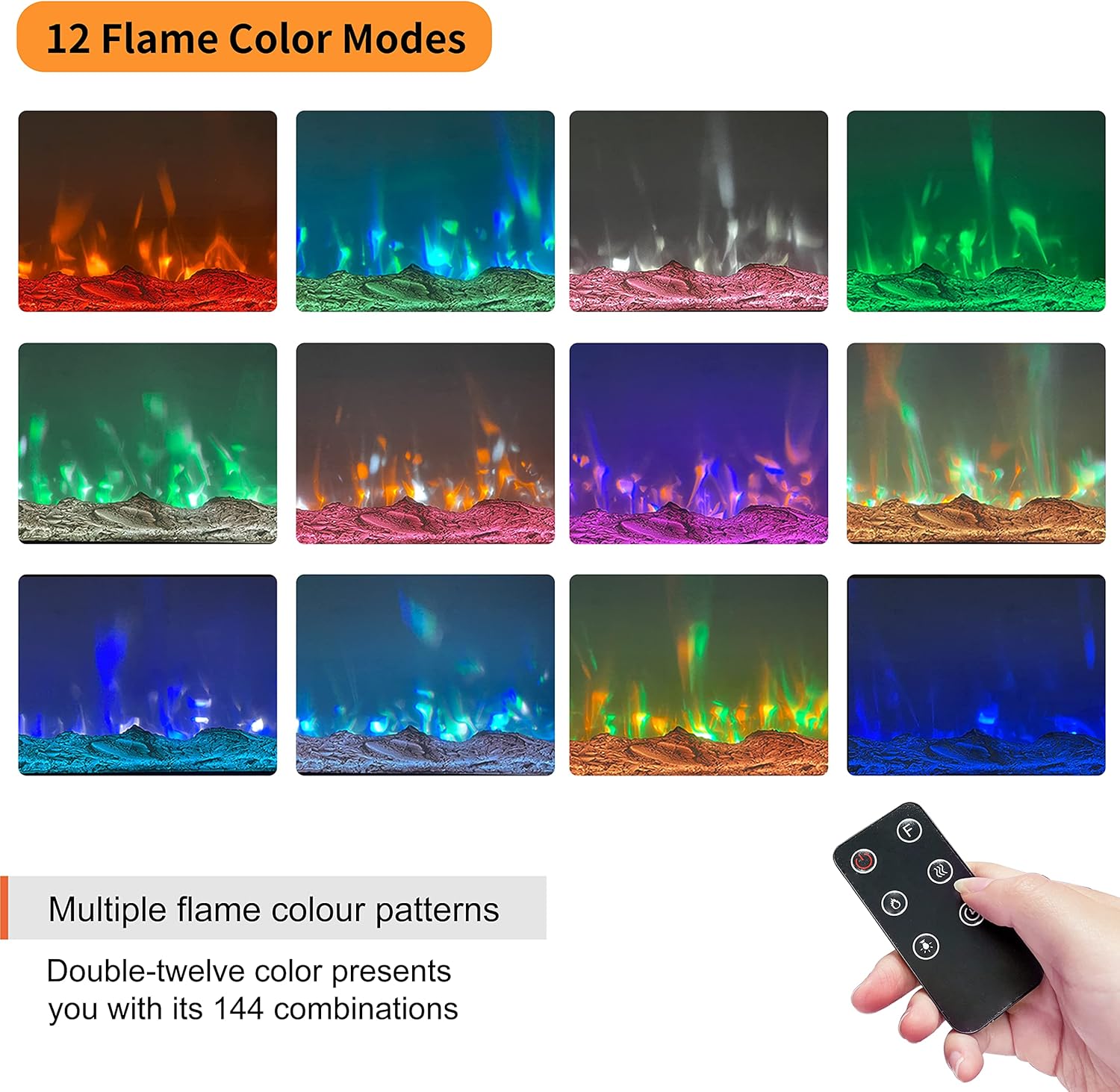 DANSION 60 inch Electric Fireplace Insert with Remote, Recessed Fake Fire Place 12 Color Flame, Wall Mounted Fireplace Heater for Indoor Home Living Room