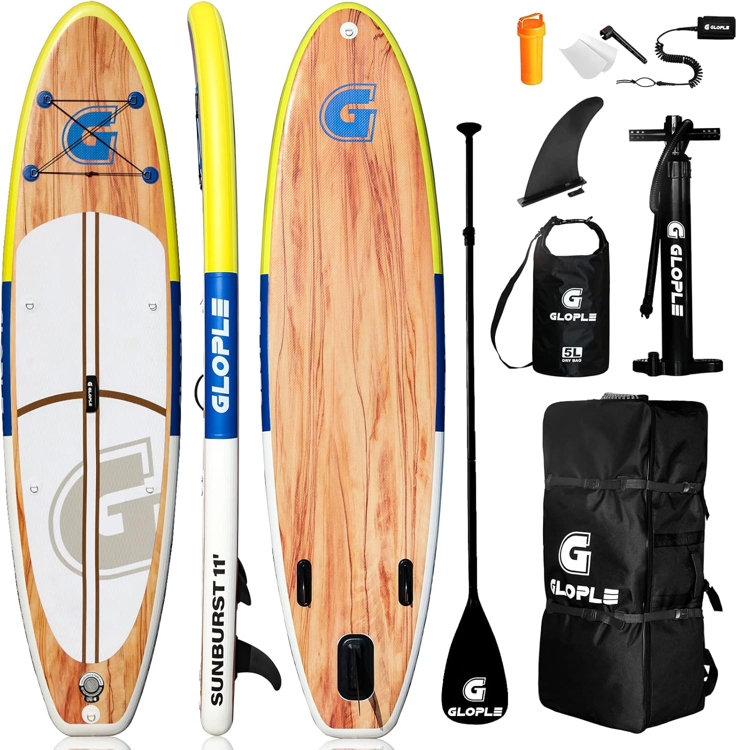 GLOPLE Inflatable Stand Up Paddle Board 10'6''/11' Ultra-light SUP For All Skill Levels W/Accessories Backpack, Adj Paddle, Double Action Pump, Waterproof Bag, Leash, Non-Slip Deck ISUP for Adults & Youth