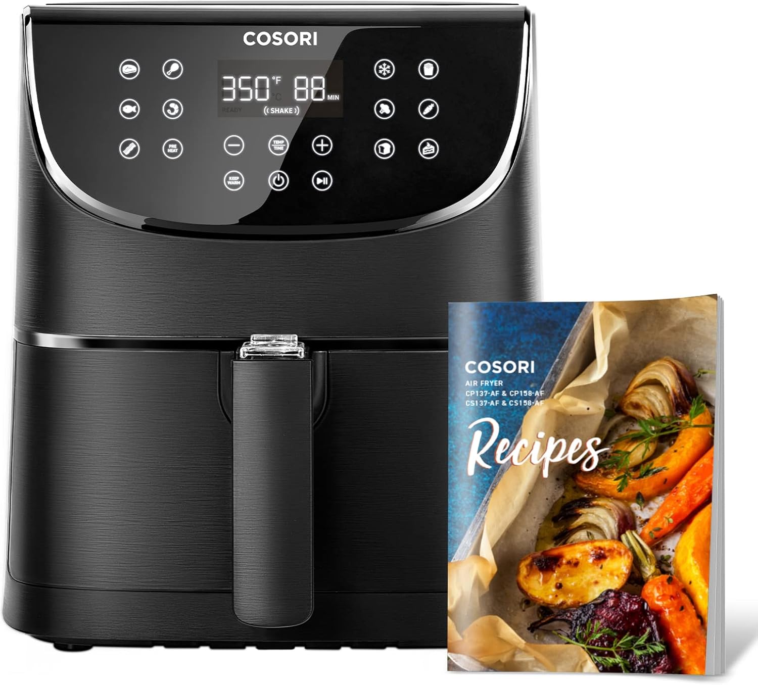 COSORI Air Fryer Oven Combo 5.8QT Max Xl Large Cooker (Cookbook with 100 Recipes), One-Touch Screen with 11 Precise Presets and Shake Reminder, Nonstick and Dishwasher-Safe Square Design Basket, Black