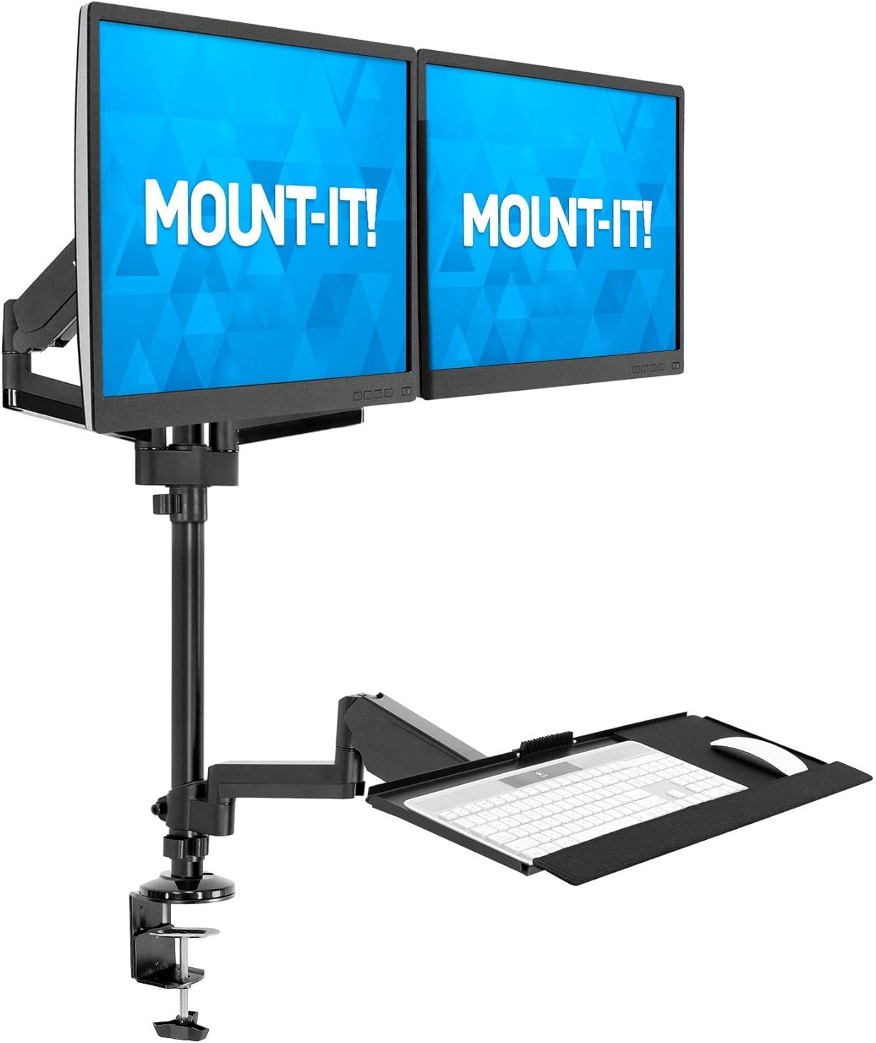 MOUNT-IT! Dual Monitor Sit Stand Workstation [2 Screens up to 32