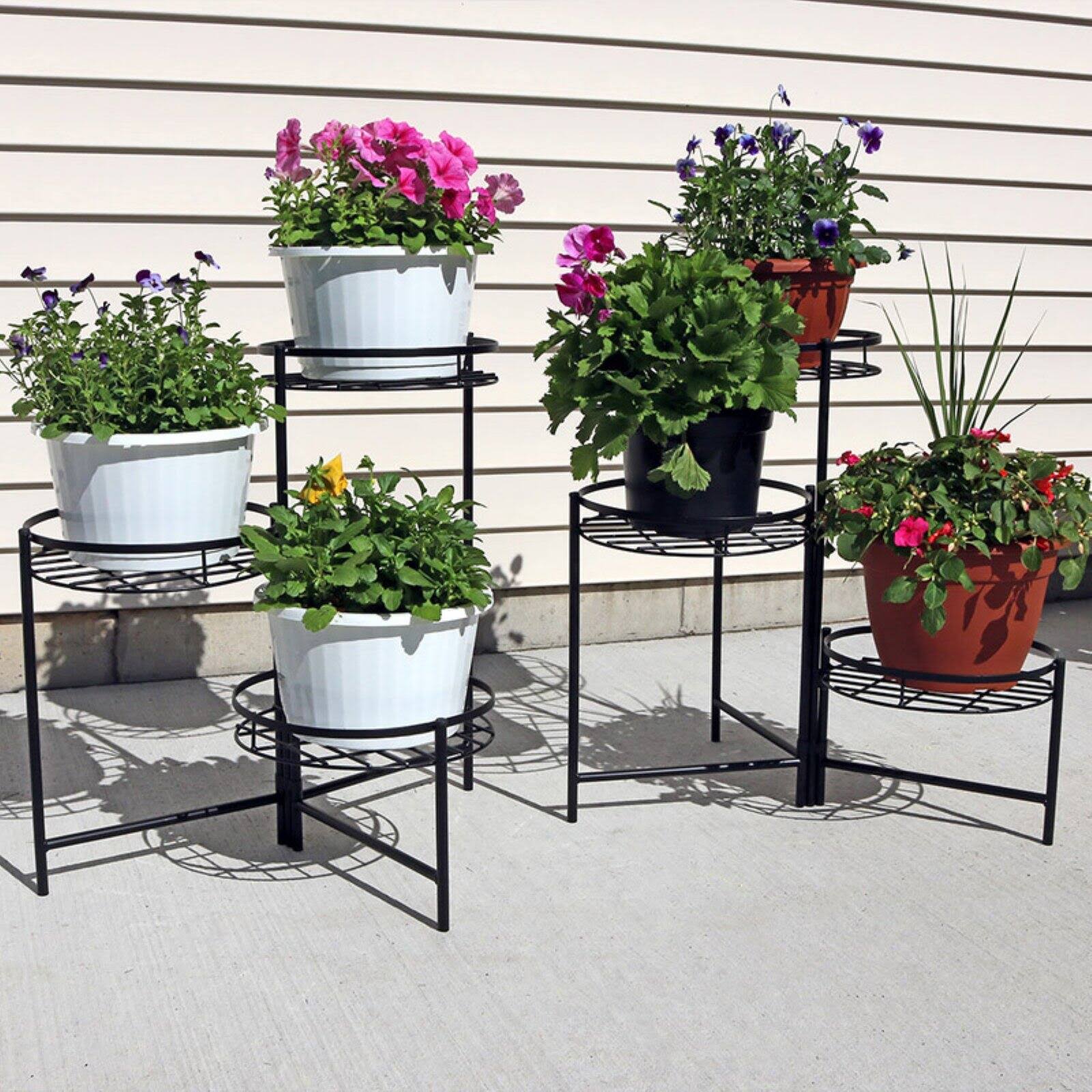 Sunnydaze Decor Black Three Tiered Indoor Outdoor Plant Stand 22 inch Tall Set of Two
