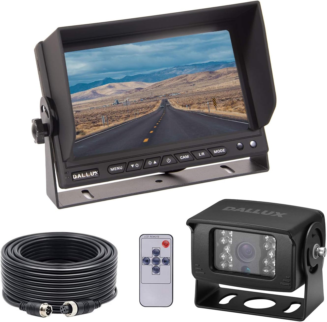 DALLUX Heavy Duty Vehicle Truck Bus Backup Camera System,Waterproof Night Vision Rear View Camera with 7 inch Monitor+66ft 4 PIN Camera Cable for Bus Truck Van Trailer RV Campers Motor Home(12V 24V)