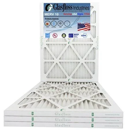 Glasfloss 14x25x1 - 1 inch MERV 10 - (Pack of 4) - Pleated AC or HVAC Air Filter - Furnace Air Filter - Home or Office - Made in