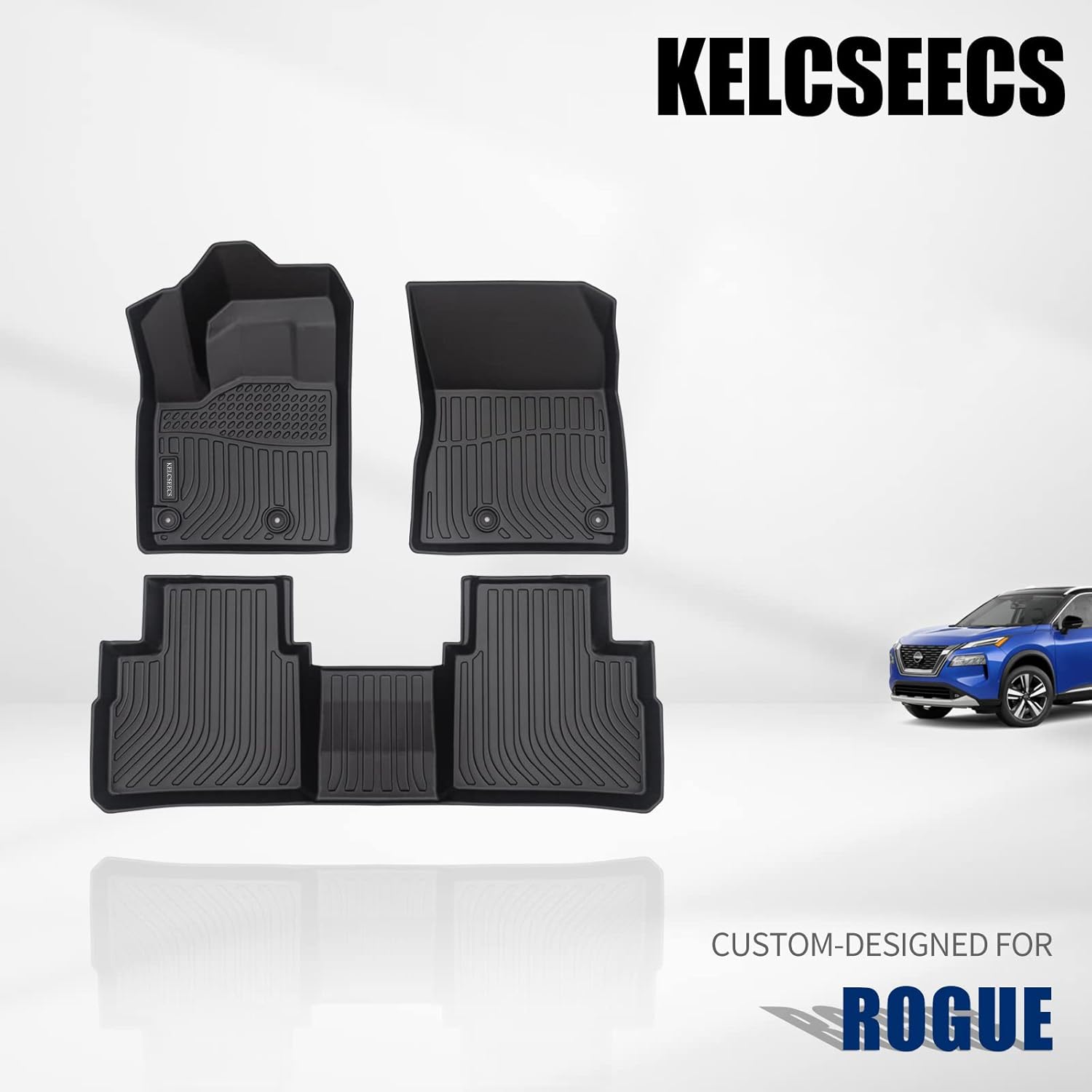 KELCSEECS Floor Mats Custom for Nissan Rogue 2021 2022 Waterproof Car Mats All Weather Mats Guard Odorless Heavy Duty TPE Automotive Floor Liners Front& Rear Row 5 Seat Full Set Accessories Black