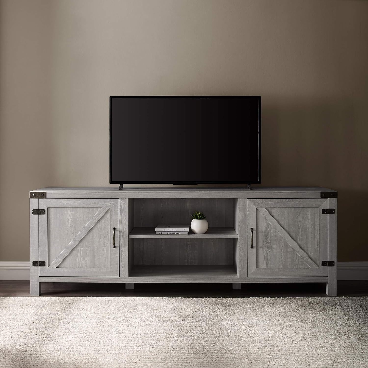 Home Accent Furnishings Tucker 70 Inch Barn Door TV Console in Stone Grey
