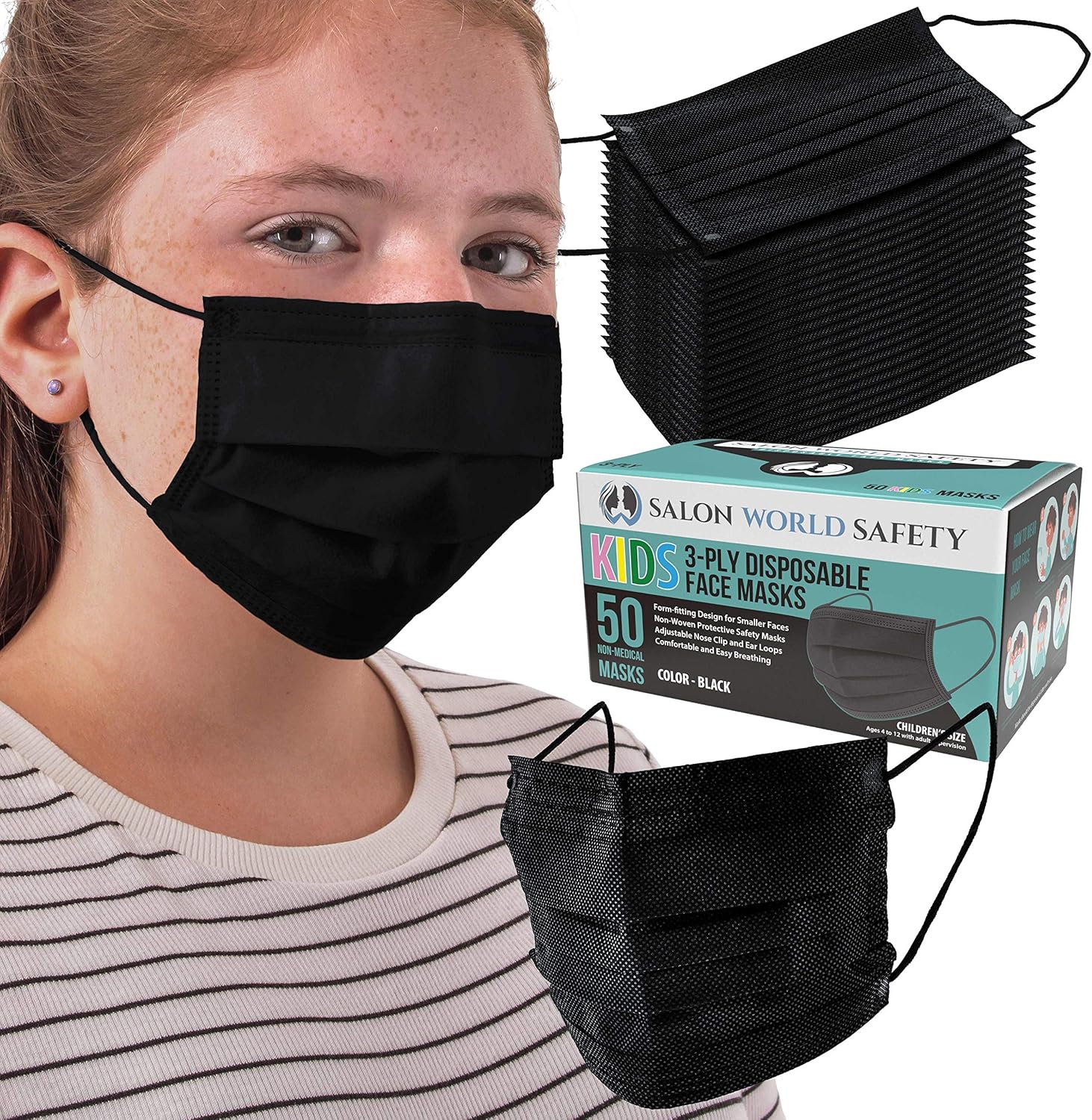 TCP Global Salon World Safety - Kids Face Masks 500 Pk 3-Ply Protective PPE (5 Colors, 100 Each)