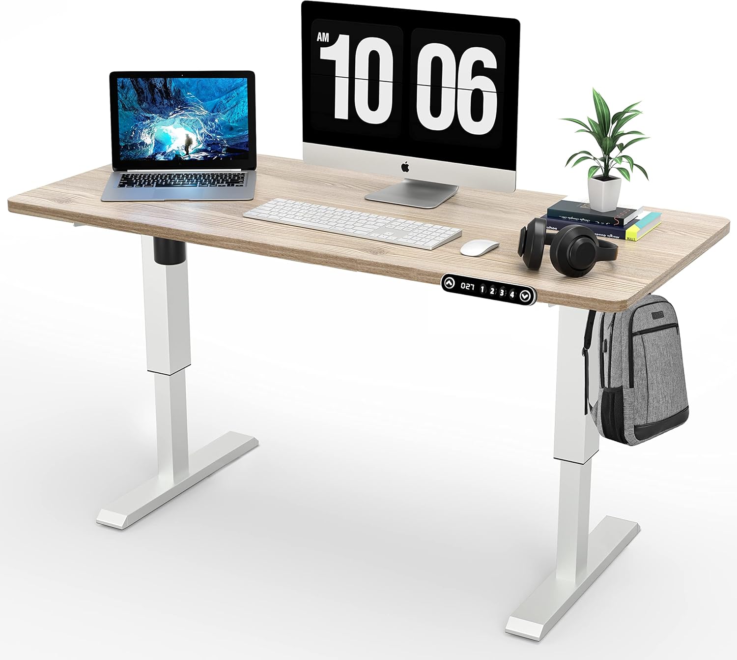 Height Adjustable Electric Standing Desk, 48 x 24 Inches Stand up Table, Sit Stand Home Office Desk, Memory Function, Black Frame/Brown Top