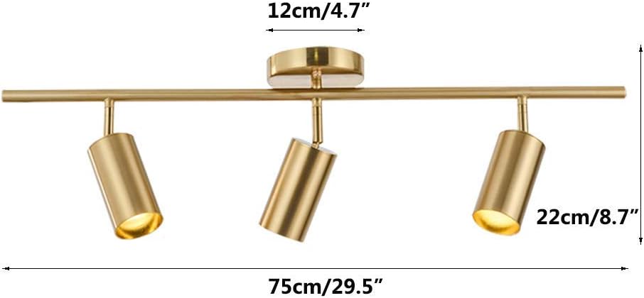 BOKT Gold Adjustable Track Lighting 3 Light Modern Ceiling Spotlight Modern Brushed Brass Flush Mount Ceiling Light Industrial Ceiling Pendant Light for Kitchen Utility Living Room