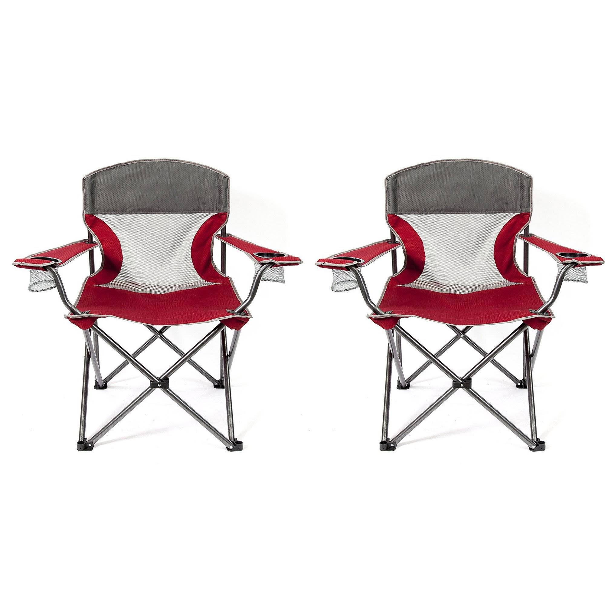Mac Sports Heavy Duty Big Comfort Quad XL Folding Camping Chair, Red (2 Pack)