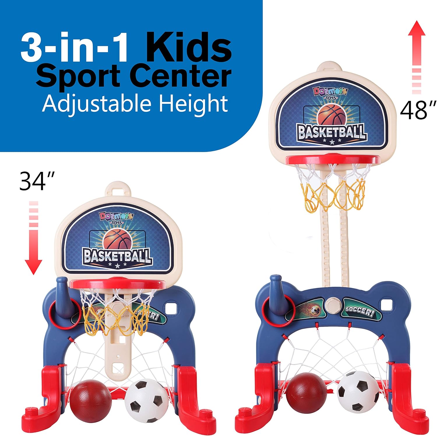 3-in-1 Kids Sports Center: Basketball Hoop, Soccer Goal, Ring Toss Playset - Indoor and Outdoor Activity Center for Toddlers - Toys for Active Kids