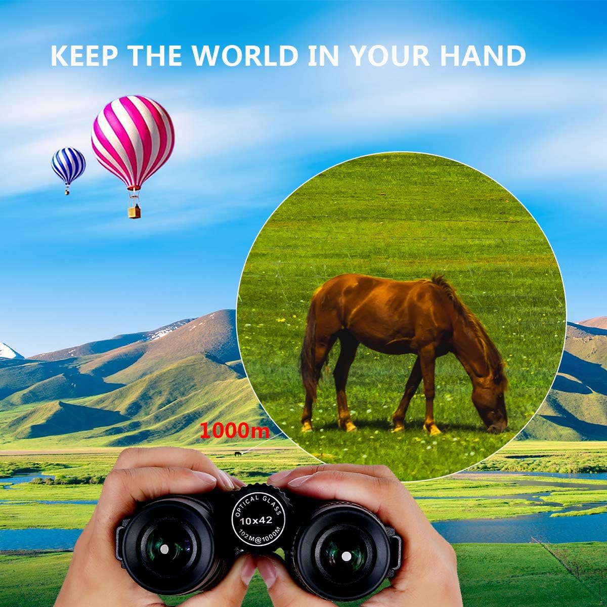 Binoculars for Adults 10X42 Compact HD Military Binoculars with Low Light Night Vision, IPX7 Waterproof Roof,BAK4 Prism FMC Lens Binoculars Telescope Easy Focus for Bird Watching Hunting Travel Sports