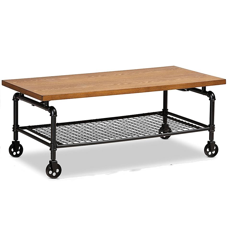 Baxton Studio Mya Wheeled Coffee Table in Brown/Black