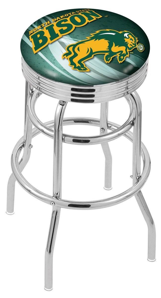 Holland Bar Stool North Dakota State 30 inch L7C3C Chrome Double Ring with Ribbed Accent Bar Stool