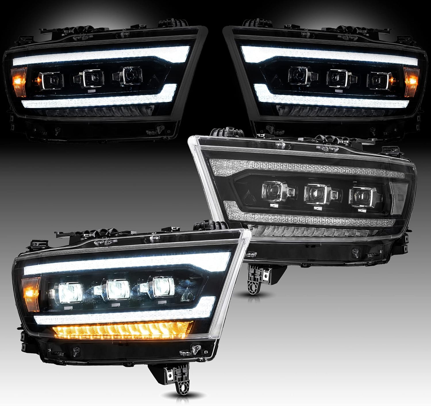 YUANZHENG Sequential Signal LED HeadLights Compatible for DODGE RAM 1500 (Tradesman, Bighorn, Laramie Rebel) 2019-2020 With Clear Reflectors, Not fit RAM 1500 Classic & Old Body /TRX/ Halogen Factory