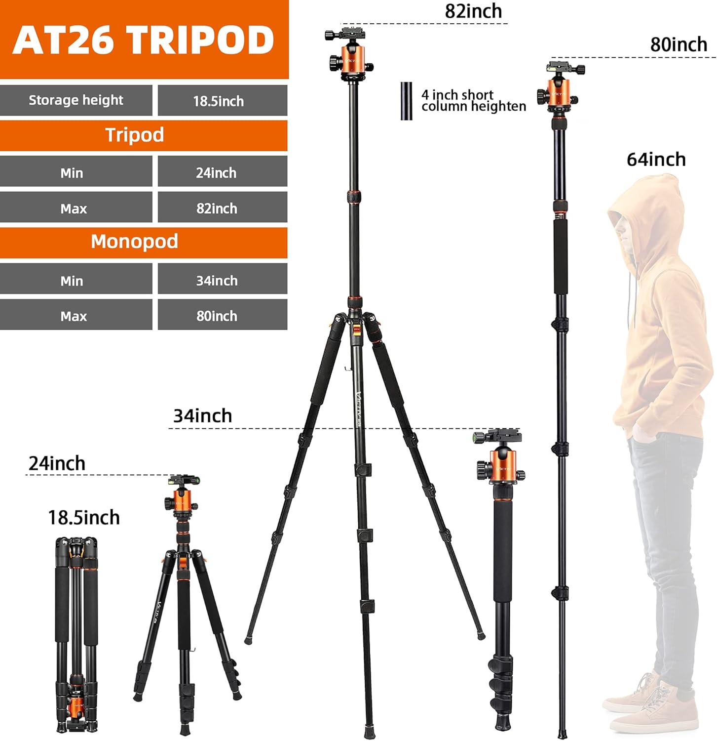 Tripod Camera Tripod, Victiv 82 inches Aluminum Tripod 80 inches Monopod for DSLR, Lightweight Tripod Loads Up to 30 lbs for Travel and Work Pack of 2