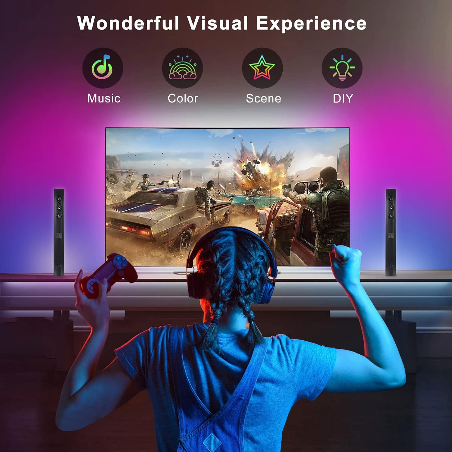 Upgraded Version Smart LED Light Bars，RGB Ambient Lighting with Scene Modes and Music Modes,Bluetooth App Remote Control for Room,TV Backlight, Mood Lighting ,Gaming Setup Pack of 2