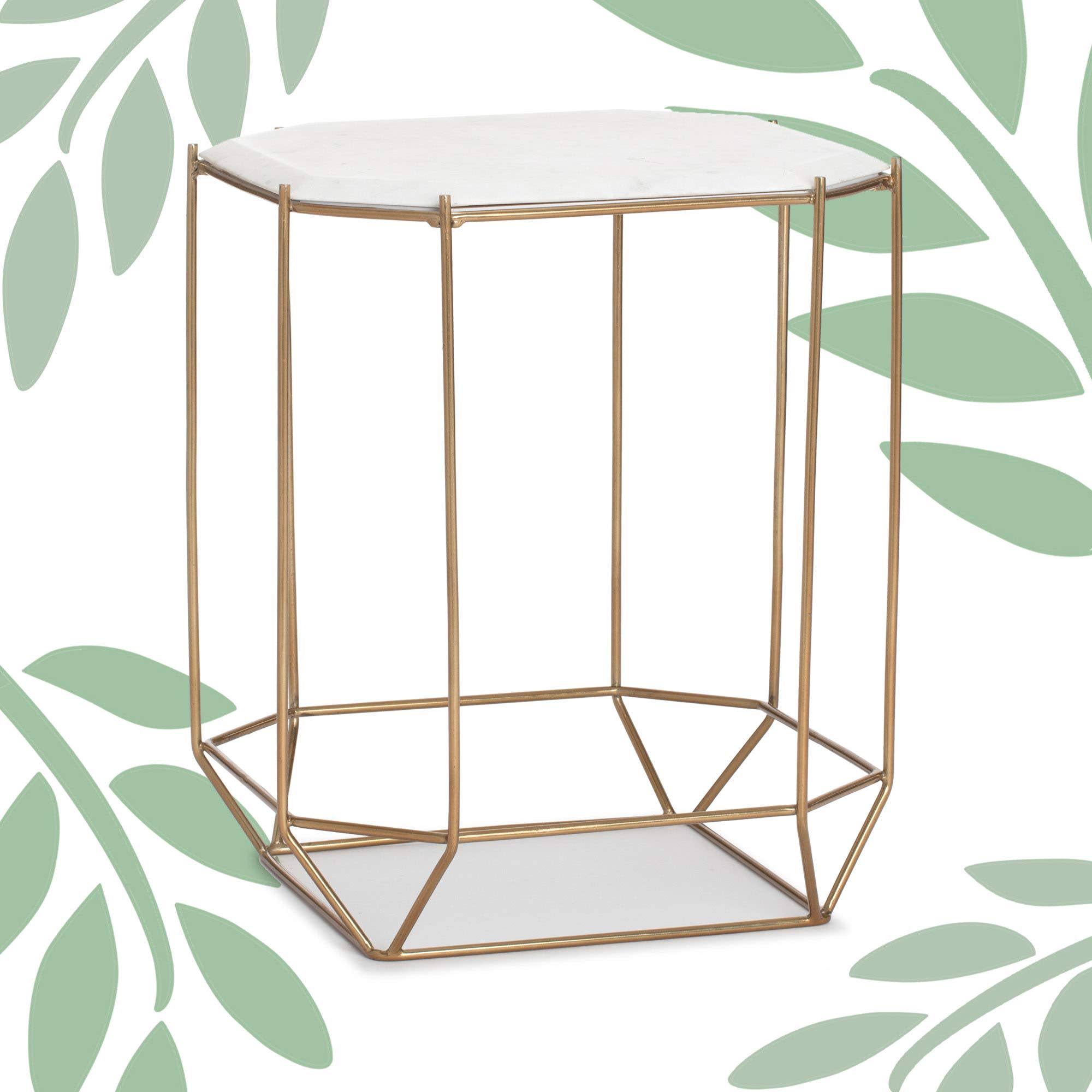 Finch Colton Solid Marble Top Accent Table with Gold Metal Base White Gold