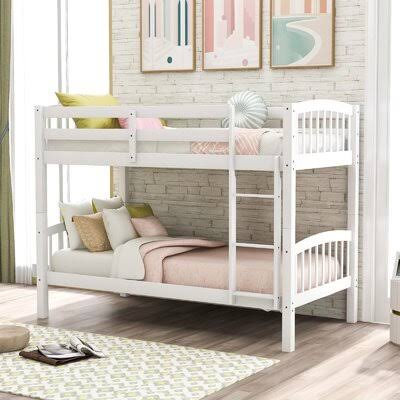 Dace Solid Wood Twin Over Twin Bunk Bed with Ladder Harriet Bee Bed Frame Color: White