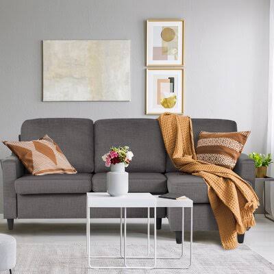 Convertible Sectional Sofa Couch, L-Shaped Couch with Modern Linen Fabric for Small Space Beige Latitude Run Body Fabric: Dark G
