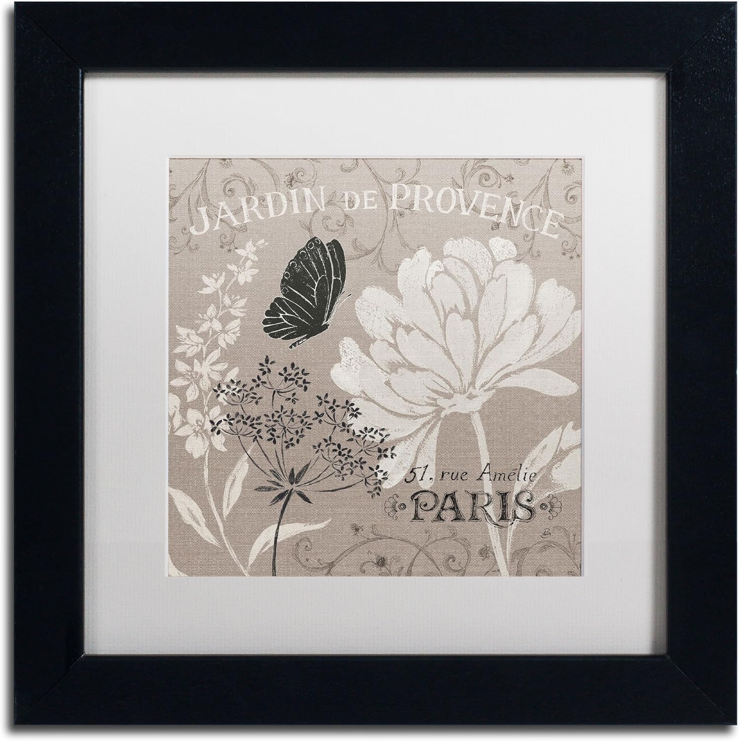 French Linen Garden III Artwork Daphne Brissonnet in White Matte and Black Frame, 11 by 11-Inch Pack of 2