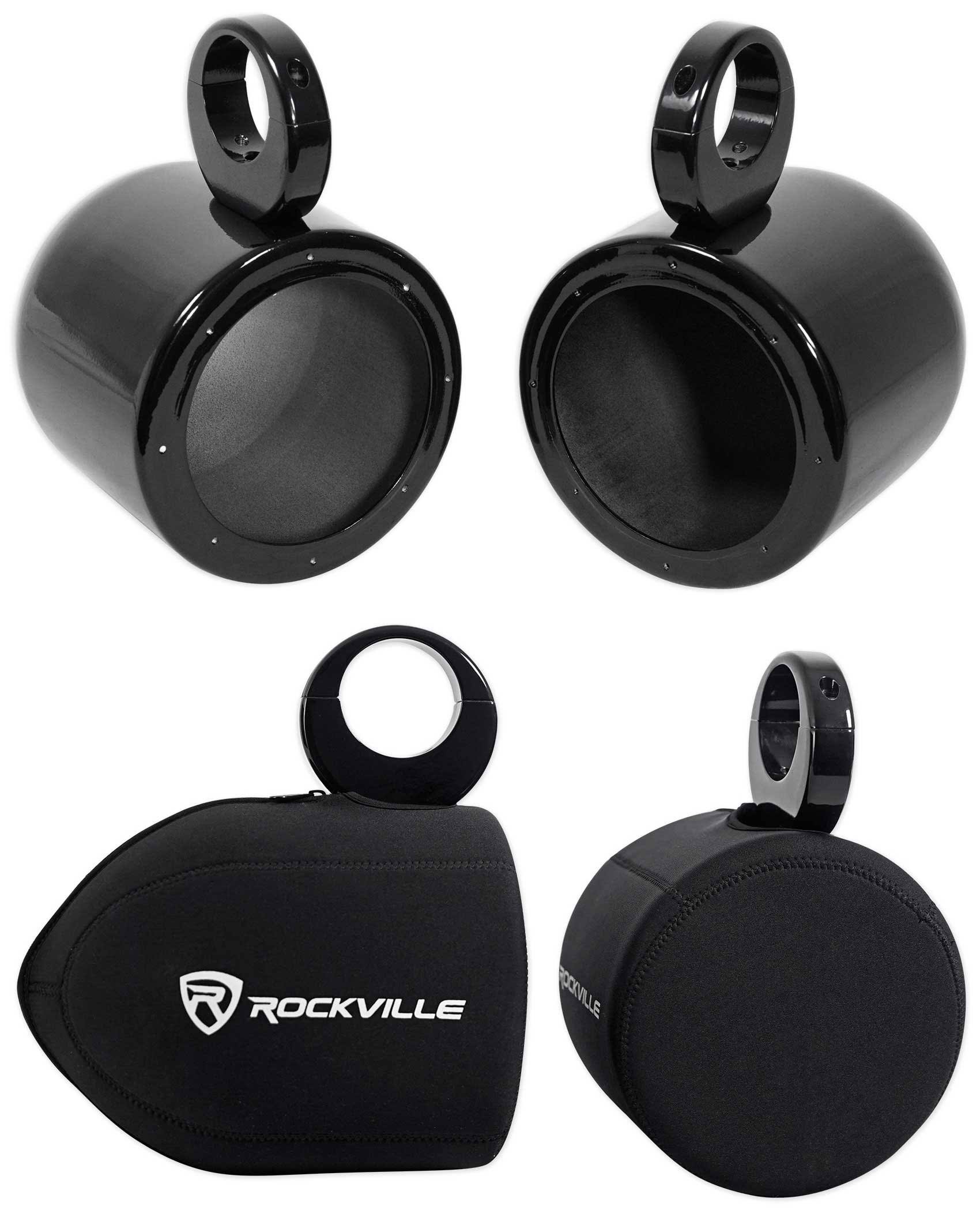 Pair Rockville MAC65B 6.5x22 Black Aluminum Wakeboard Tower Speaker Pods + Covers