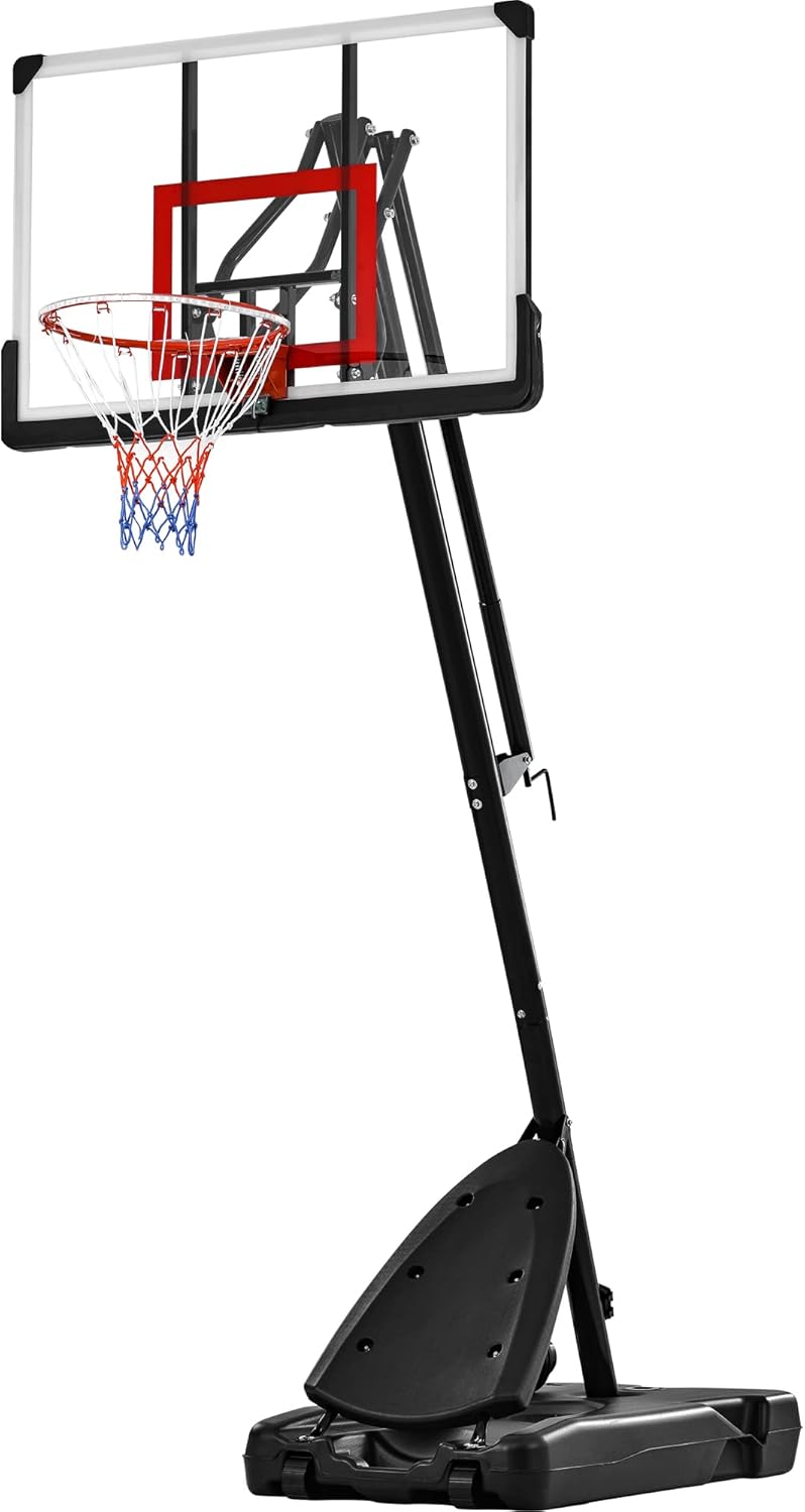 Fulocseny Basketball Hoop Outdoor Goal 7.5-10ft Adjustable Portable Basketball System for Indoor Outdoor Use LED Lights, 52 Inch Backboard (7.5-10ft)