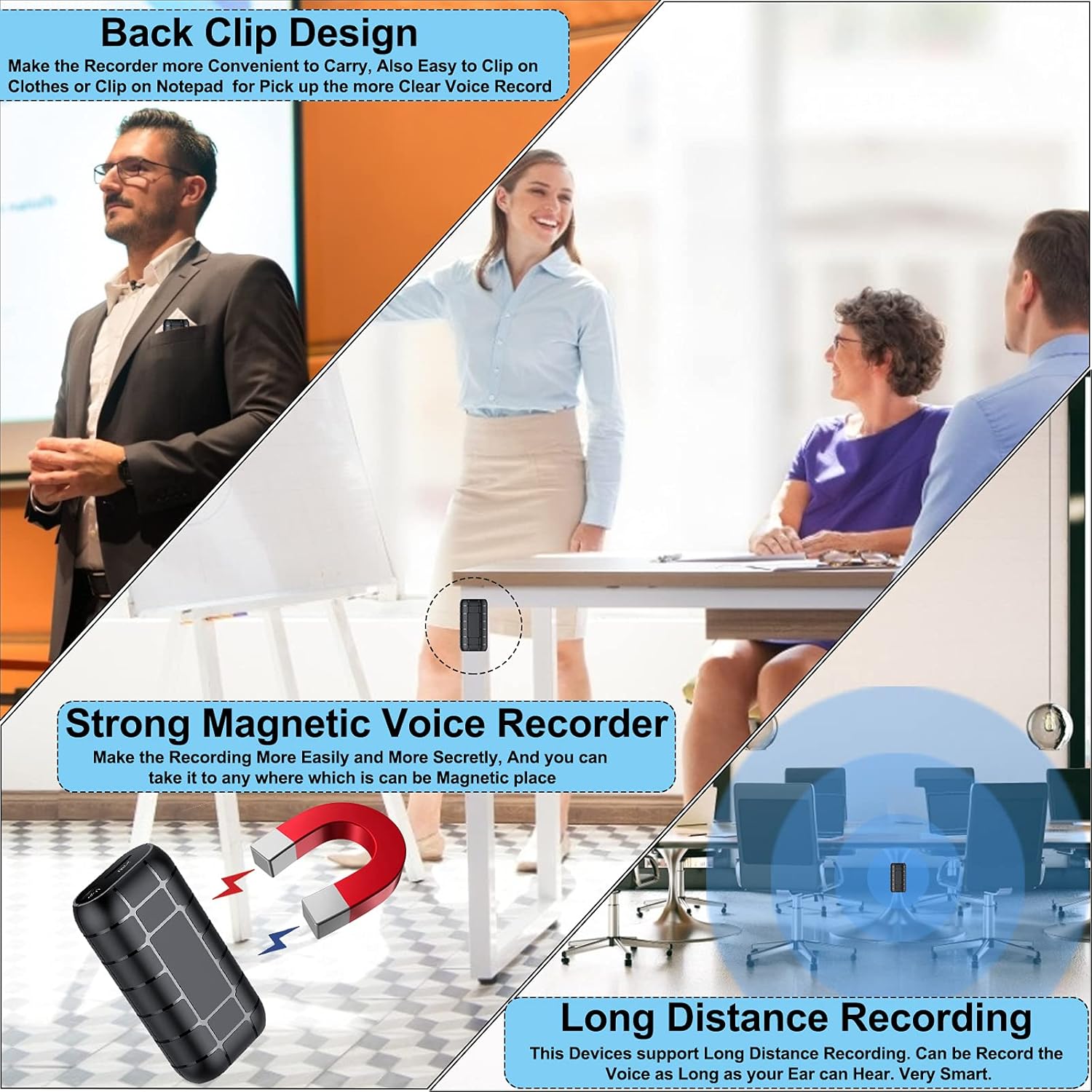 Mini Voice Recorder, Magnetic Voice Activated Recorder with Long Battery Recording Time, Micro Recorder Device Ideal for Meetings, Lessons,Interviews (32GB) Pack of 2