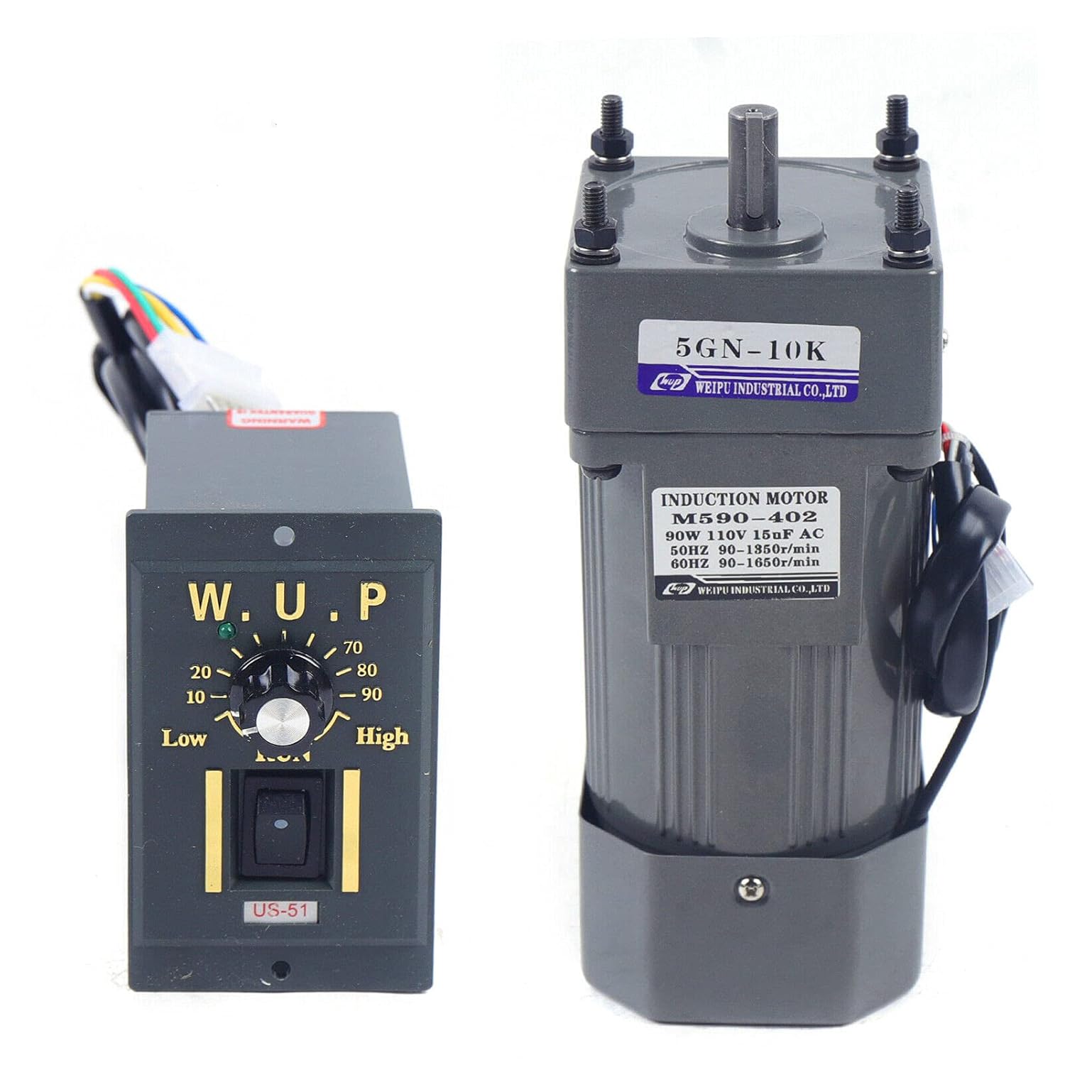 AC High Torque Motor, 90W AC Gear Motor and Electric Variable Speed Reduction Controller 1:10 135RPM