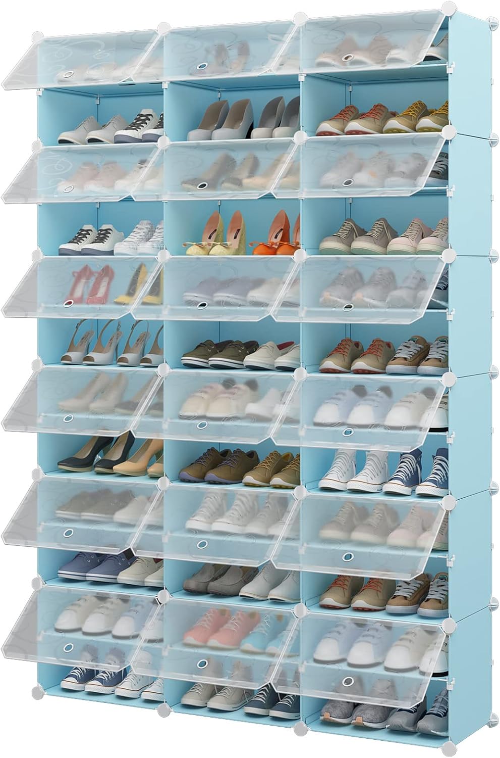 Aeitc Shoe Rack 24 Pairs Shoe Organizer Narrow Standing Stackable Shoe Storage Cabinet Space Saver for Entryway, Hallway and Closet,Blue