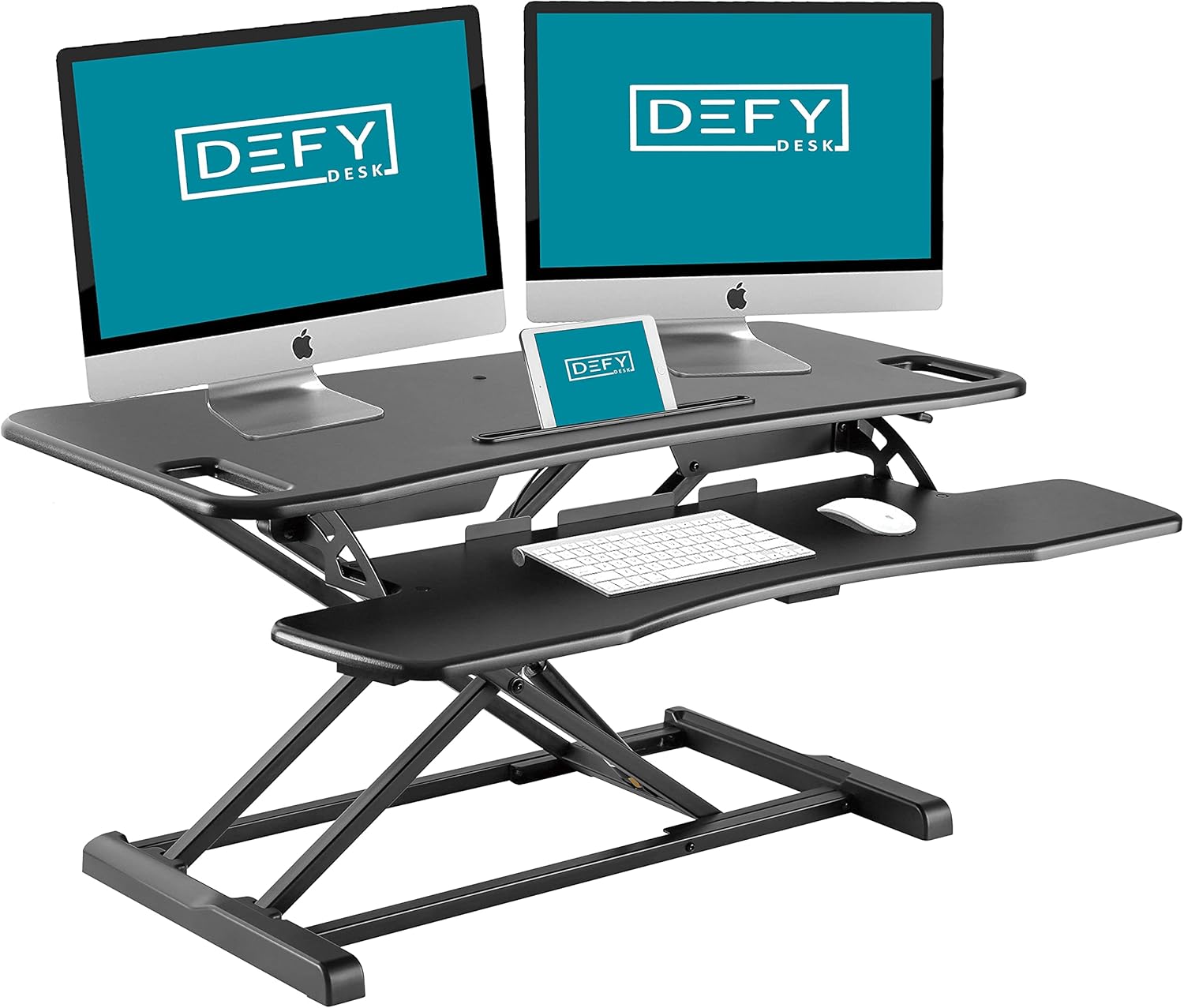 Standing Desk Stand Up Desks Height Adjustable Sit Stand Converter Laptop Stands Large Wide Rising Black Dual Monitor PC Desktop Computer Riser Table Workstation Foldable Extender Ergonomic 37 inch