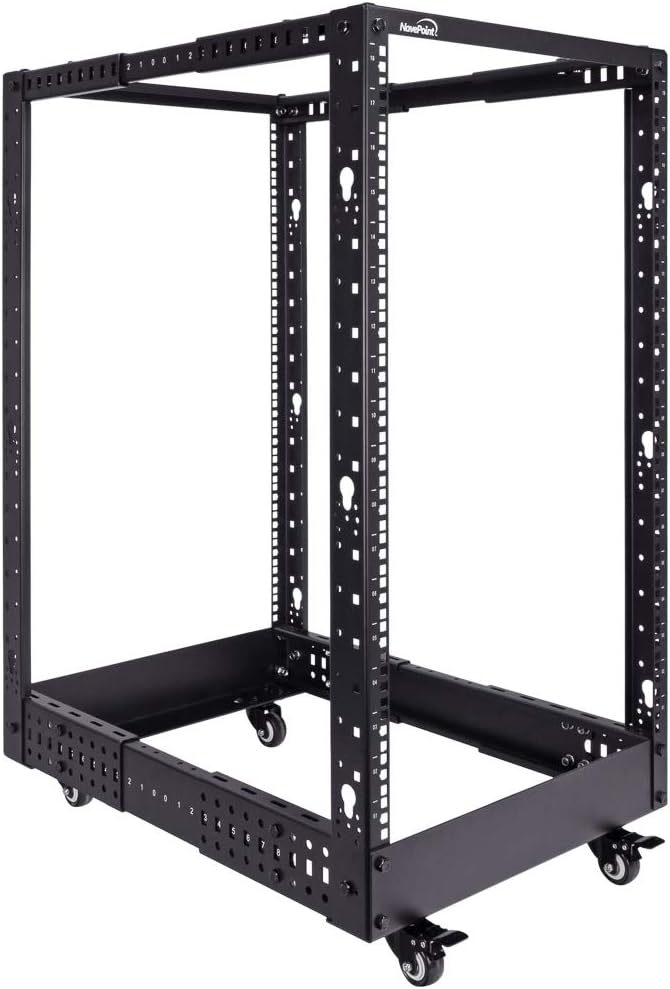 NavePoint 18U Professional 4-Post IT Open Frame Server Network Relay Rack Black
