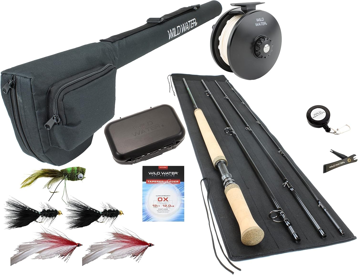 Wild Water Fly Fishing 11 Foot 4-Piece 7-Weight Switch Rod Complete Fly Fishing Rod and Reel Combo Starter Package for Bass and Pike