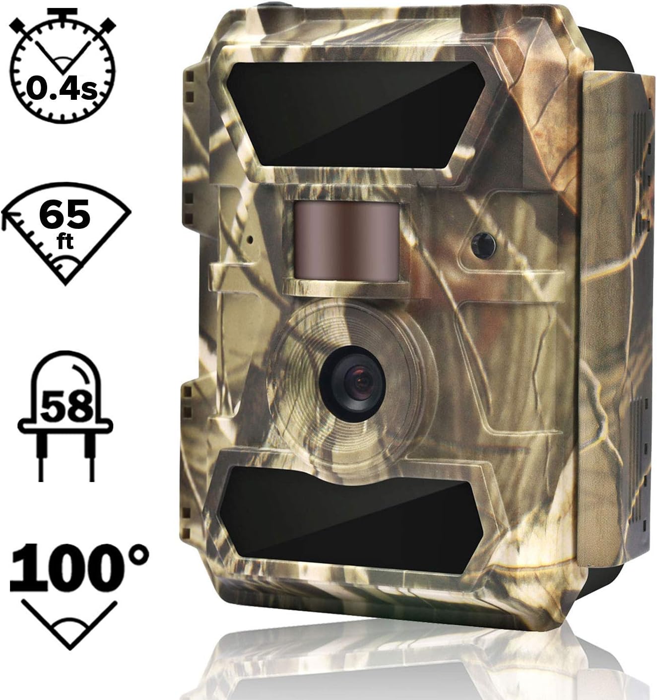 WingHome Trail Camera, 12/16/22MP 1080P Game Camera with Night Vision No Glow, 0.4s Trigger Time Outdoor Wildlife Camera Motion Activated Waterproof, 58pcs IR LEDs Infrared Hunting Camera