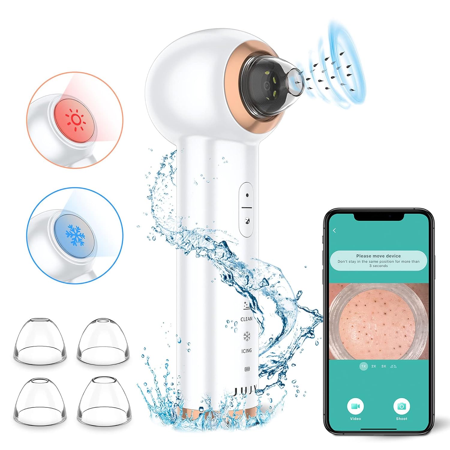 Blackhead Remover Vacuum, Upgraded Visible Facial Pore Cleanser, Electric Acne Comedone Pimple Extractor, Cooling and Heating Compress Functions with 4 Interchangeable Heads Pack of 2