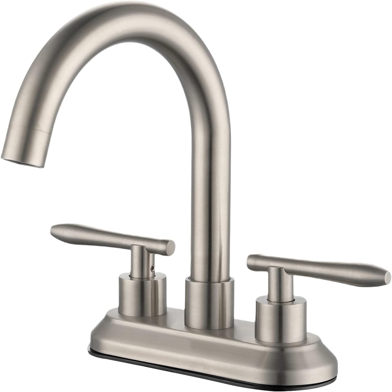 WOSOMOK Bathroom Faucet 2 or 3 Hole Brushed Nickel Stainless Steel Bathroom Sink Faucet with Cold/Hot cUPC Supply Hoses 2 Handles 4 Inch Gooseneck Sink Lavatory Faucets Rv Bathroom Public Place