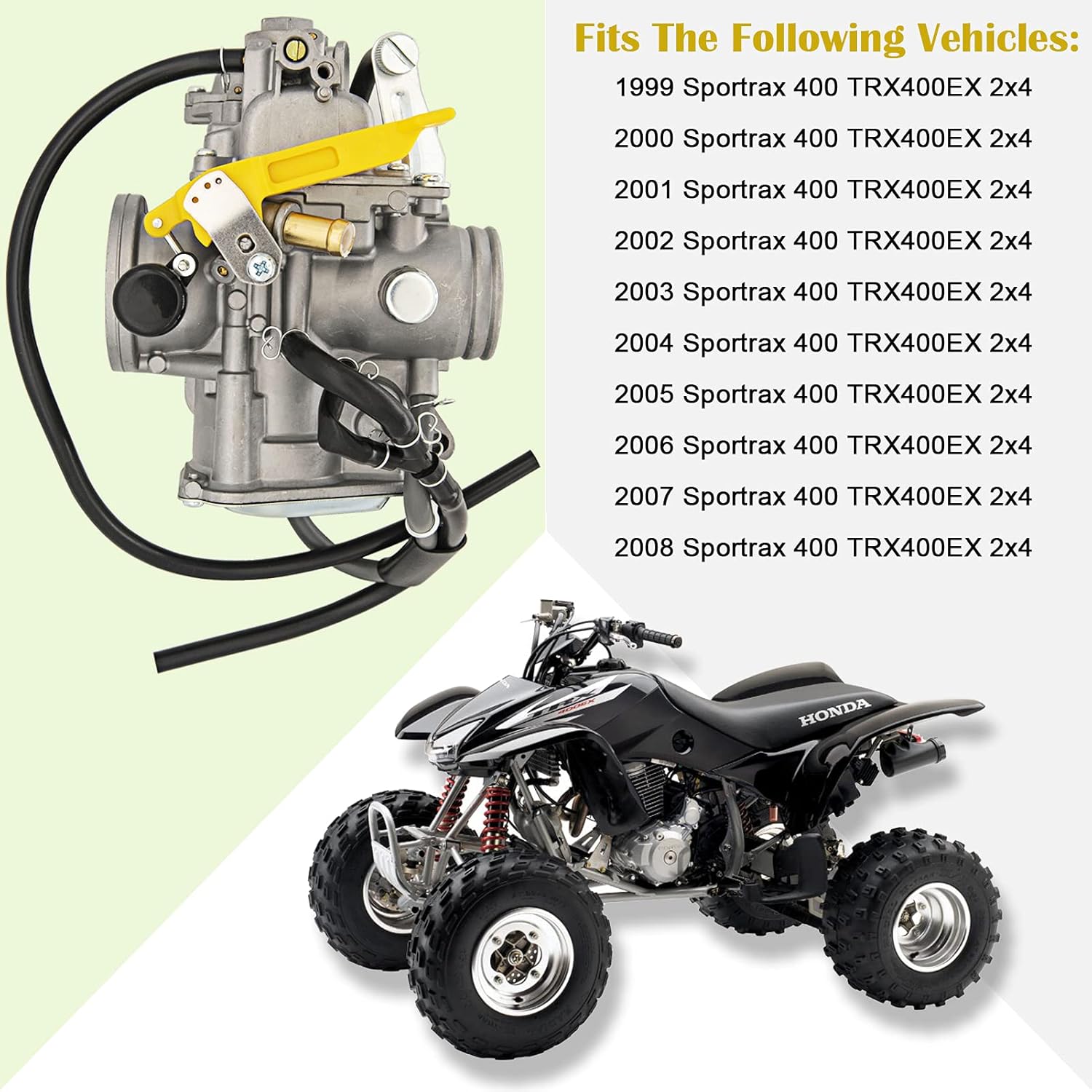 400EX Carburetor Assembly Compatible with for Honda Sportrax TRX400EX 2x4 1999-2008 ATV, TRX400X 2x4 2009-2015 TRX 400 Replaces 16100-HN1-A43
