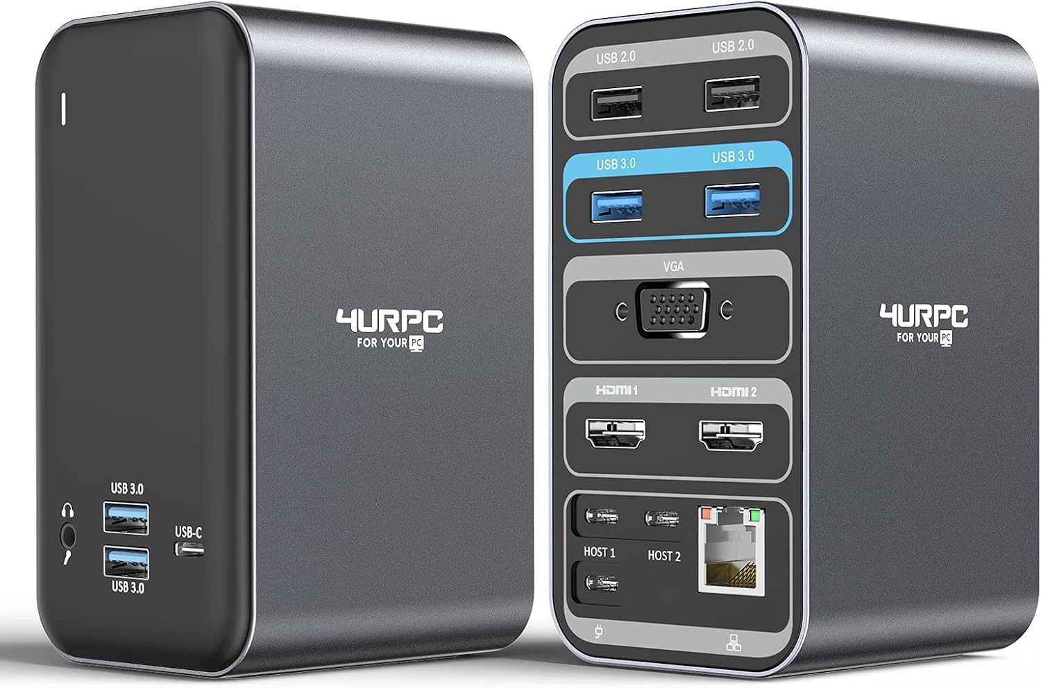 4URPC USB C Docking Station Dual Monitor for MacBook Pro(Non-M1), 13-in-2 Triple Display USB C Laptop Docking Station for MacBook Pro Air - 2X 4K HDMI, VGA, 6 USB, RJ45 Ethernet